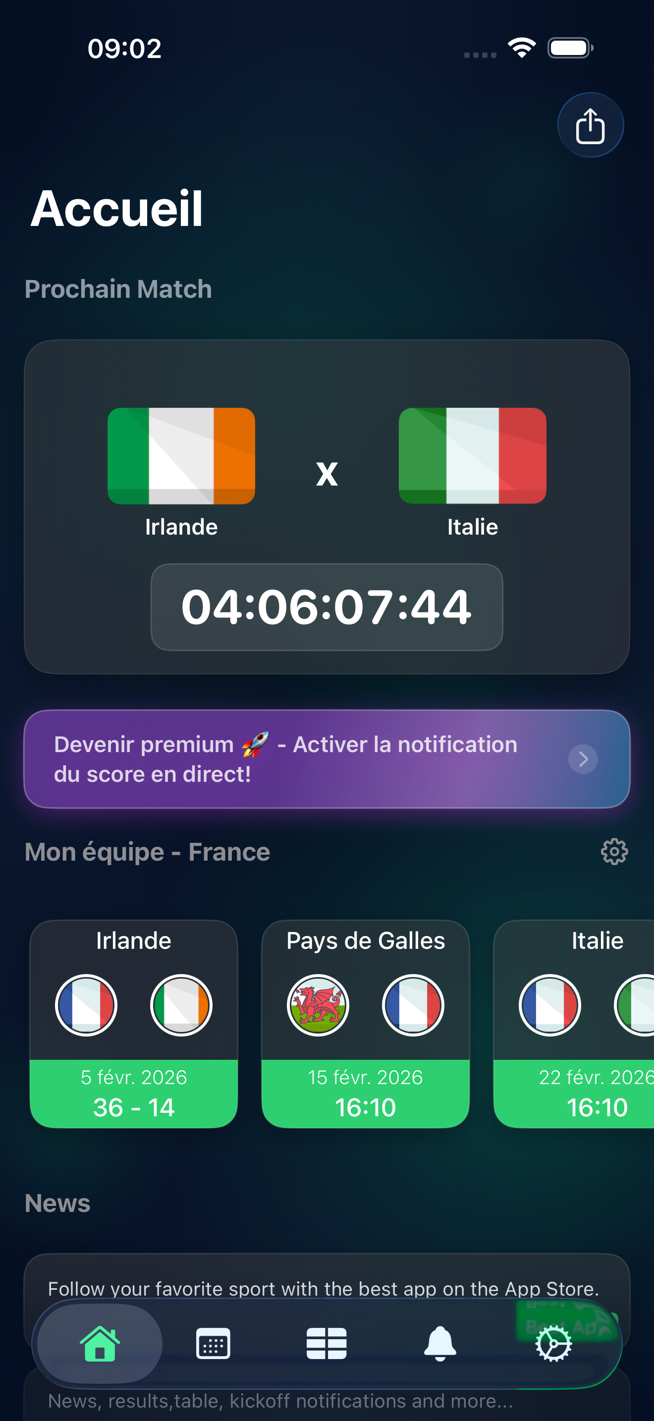 App 6 Nations - Compte à Rebours